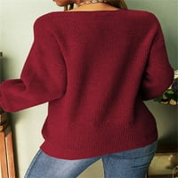 Plnotme дамски дълъг ръкав класически v шия ежедневен прост пуловер Разхлабен плътно плетено пуловер джъмперни върхове