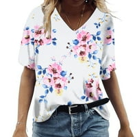 Tarmeek дамски летни върхове v Врат флорални ризи Модни ежедневни валцувани ръкави тениска бохо Boho Голяма блуза