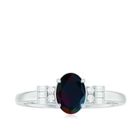 Класически черен опал пръстен с диамант за жени - AAA клас, 14K бяло злато, САЩ 5.00