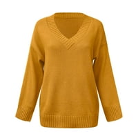 Пуловери за жени ежедневни разхлабени плътен цвят дълъг ръкав v пуловер за пуловер на врата
