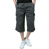 Symoid Mens Capri Pants-Плюс размер памук много джоба устойчиви гащеризони от изрязани панталони сиви xxxl
