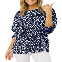 Капризи жени тениски точки печат туника блуза с къс ръкав шифон върхове бохемски тениски тениска тениска тъмносин m