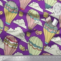 Soimoi Purple Georgette Viscose Fabric Bird & Air Balloons Holiday Print Fabric от двор