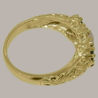 Британски направени 14K жълто злато естествено Opal & Sapphire Womens Anniversary Ring - Опции за размер - размер 10