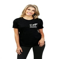 Котка мама за женска мода спокойна тениска тениска Хедър черен 2x-голям