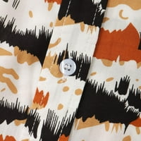 Мъжки хавайски стилен отпечатан тийп отгоре плюс размер небрежен бутон надолу с ника с късо ръкав яка спокойна летна модна блуза ризи оранжева xl