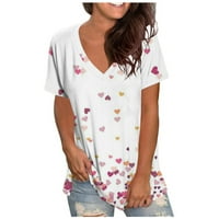 Жени ежедневни v Вратни ризи с къс ръкав сладък флорален модел графичен екипаж Tee Blouse Trendy Lightweight Comfy Pullover върхове бели XXL