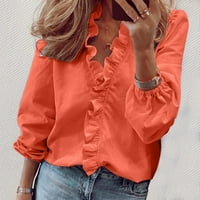 Жени лято плюс размер върхове с дълъг ръкав за свободно време Графични щампи женски ризи оранжеви S