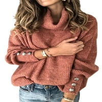 Дамски костенурка пуловер свободен зимен плетен пуловери твърд цвят небрежен есен джъмпер върхове пуловер