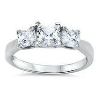 Вашият цвят женски троен бял CZ пръстен. Стерлинг сребърна лента бижута женски размер 8
