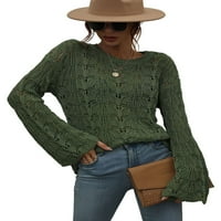 Женски звънец на ръкав пуловер с плетене на една кука boho изпуска пуловер пуловер зелено xs