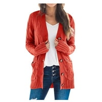 Ikevan дамски бохо пачуърк жилетка с дълъг ръкав отворен преден плетен пуловери палто джобове червено l