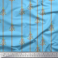 Soimoi Grey Poly Georgette Fabric Dot, Star & Stripe Decor Fabric Printed Yard Wide