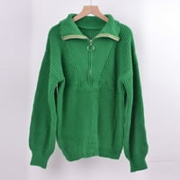 Нахлуване на трапчинка за жени Есента и зимата пуловер Zipper Street плетен ревел твърд цветен пуловер яке тъмно зелено