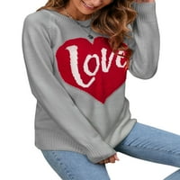 Денят на влюбените ореби плетени пуловери за жени с дълъг ръкав Любов сърдечно писмо печат кръг на шията свободен пуловер джъмперни върхове плетка