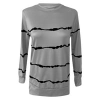 Yyeselk Дамска тениска ивита принт пуловер с дълъг ръкав O-не-деколте блуза разхлабени ежедневни върхове S-5XL