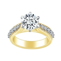 Карат кръгла форма бяла естествена диамантен пасианс годежен пръстен в 14k твърд жълт златен пръстен размер-6.5