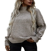 Хайт дами пуловер зимен топъл джъмпер върхове с дълъг ръкав плетен пуловери жени пуловер с висока шия розов 2xl