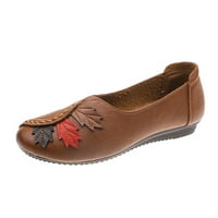 Дамски обувки небрежни плоски кръгли пръсти пачуърк кожени плътни цветни листа с леко тежка удобна фиш на обувки
