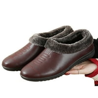 Fangasis жени удобни зимни обувки кръг пръст дишащ топъл ежедневен ходещ леки плюшени облицовани апартаменти вино червено 8