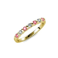 Pink Tourmaline и Diamond Stone сватбена лента 0. CT TW в 14K жълто злато.size 6.5