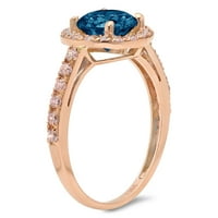CT Brilliant Round Cut Clear Simulated Diamond 18K Rose Gold Halo Solitaire с акценти пръстен SZ 7