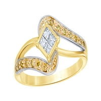 Бял и жълт естествен диамантен байпас обещаващ пръстен в 10k жълто злато