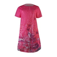 Рокля мода нов показател Himiway Fashion Women Round Neck отпечатана рокля с къс ръкав Небрежна тънка рокля от пуловер червено L