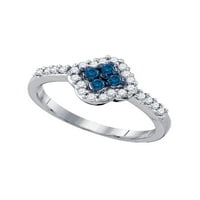 Бижута 10kt бяло злато дамски кръг син цвят подобрен диамантен клъстер пръстен cttw