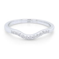 Естествен диамантен акцент извита дамска сватбена лента пръстен 14k бяло злато