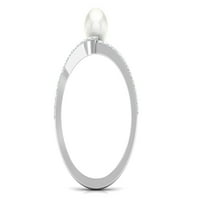 Минимален сладководен перлен обещаващ пръстен с диамант за жени, сребро на стерлинги, САЩ 4.00