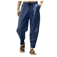 Панталони мъжки ежедневни и удобни ежедневни панталони памучни спално бельо панталони сини 5xl