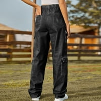 Aherbiu Cargo Jeans for Women Elastic с висока талия с деним панталони с деним с мулти джобове класически карго от дънки