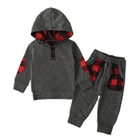 Момчета от малки деца зима с дълъг ръкав червен черно кариран отпечатъци върхове панталони Облекло дрехи комплект за бебешки дрехи с качулка бебешки подаръци