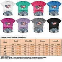 Тениска с тениска с къси ръкави на американски флаг американски флаг щампа летни върхове удобни празнични тройници розово m