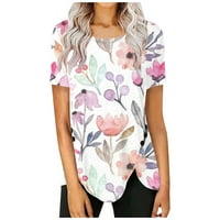 Дамски върхове кръгло деколте отпечатана блуза ежедневни дами летни туники върхове късо ръкав мода лилаво 4xl