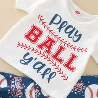 Суитчъни облекло комплект за момичета малки деца момичета с къс ръкав бейзбол отпечатана тениска пуловер върхове звънец панталони детски тоалети момичета пот тоалети