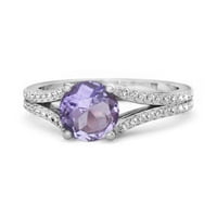 Felicity Design Sterling Silver Amethyst Solitaire Accents Women Ring