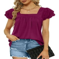 Luxplum дамска тениска u врат тениска с къси ръкави летни върхове бохемски пуловер празник лилав XL