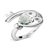 Gem Stone King Sterling Silver Round Cabochon White симулиран опал жени пръстен