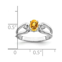 14k бяло злато 6x овален цитрин проверка истински диамантен пръстен