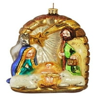 Сцената на Рождество Христос Мария Йосиф Исус Полша стъкло Коледна украса на украса