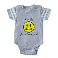 Cafepress - Усмивка Исус - сладък бебешки футболен боди за бебе