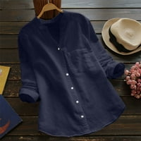 Плони на ризата с дълги ръкави за жени жени памучно бельо ежедневно твърди риза с риза с дълъг ръкав блуза бутон надолу върхове fragarn