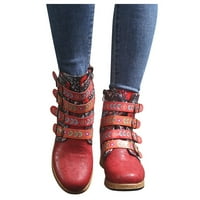 Tawop Cow Girl Boots, Vintage Red Boots Големи отпечатани европейски и американски кожени ботуши в стил ботуши за жени Момче ботуши