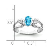 Солиден 14k бяло злато 6x овално синьо топаз проверка срещу диамантен годежен пръстен размер