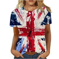 Asdoklhq дамски плюс разстояние разстояние $, Денят на независимостта Женски ежедневен летен тениска с тениска от печат с къси ръкави с къси ръкави блуза блуза