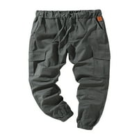 Carolilly Men Solid Color Cargo панталони с джобове, свободно прилепване на талията на талията за пролетта, есента
