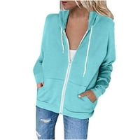 Absuyy Coats for Women Zipper Slim Fleece с качулки Средна дължина Топло светлосин размер XL