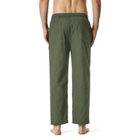 Xinqinghao Lounge Pants Мъжки памучен лайнен разхлабена ежедневна лека еластична талия панталони домашни панталони товарни панталони Зелени s